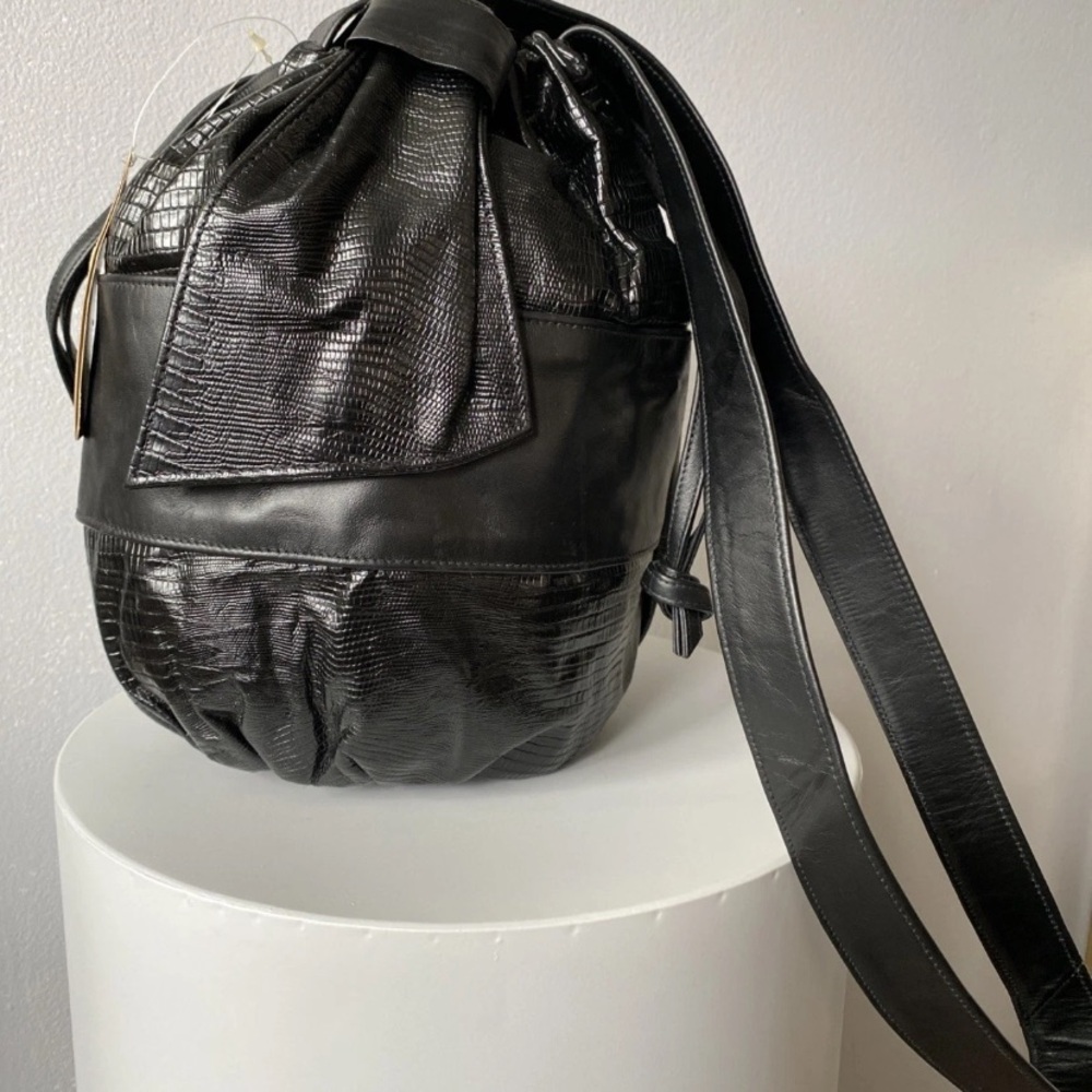 Barbara miller Black Leather Hobo Shoulder Bag